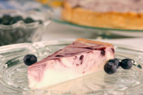 Low-carb No-sugar-added Blueberry Swirl Cheesecake by oDelish Baking Company