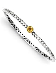 Genuine Sterling Silver & 14K 6 mm Citrine Hinged Bangle Bracelet 1 3.7 Grams Of Gold