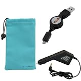 GTMax Car Charger for Acer Aspire One with USB Port + 3FT Black Micro-USB Rectractable Cable for Amazon Kindle Fire , 4 , Keyboard , Touch , DX / Barnes & Noble Nook / Samsung / HTC / Motorola / NOKIA / LG / BlackBerry phones + Microfiber Case