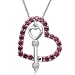 Sterling Silver Round Created Ruby Heart Pendant Necklace with Diamond Key Charm, 18