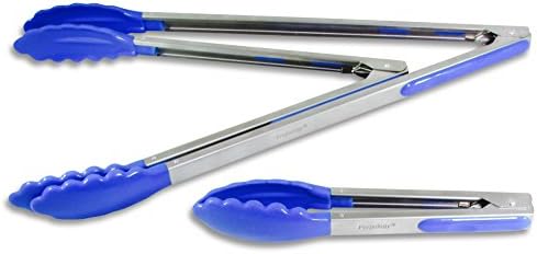 Prepology 3-piece BBQ Kitchen Tong Set with Silicone Accents and Locking Feature (BLUE)
