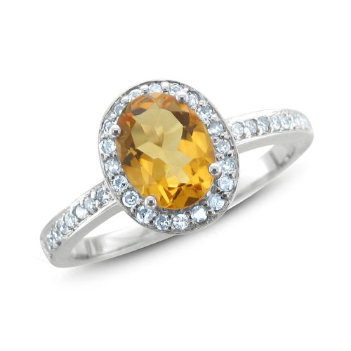 14k White Gold Citrine Diamond Engagement Ring 