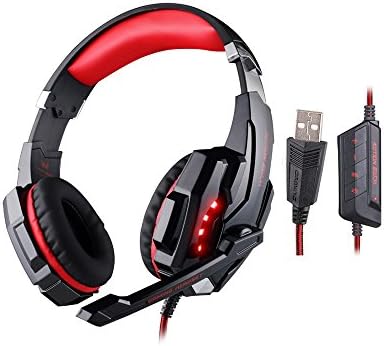 KOTION EACH G9000 USB 7.1 Surround Sound Version Game Gaming Headphone Computer Headset Earphone Headband with Microphone LED Light Black+Red