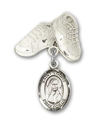 Sterling Silver Baby Badge with St. Louise de Marillac Charm and Baby Boots Pin