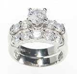 SilverBin Sterling Silver Bridal Set Brilliant Cut CZ Ring with CZ Accents
