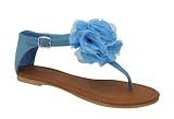 Ankle Strap Flip Flop Thong Sandals Flower Blue 5H-10