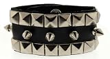 2 Rows of Pryamid Shaped Studs and 1 Row of Spikes Leather Wrist Band Bracelet.