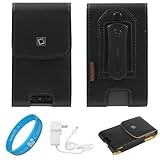 Black Vertical Premium Leather Holster Carrying Case with Removable Belt-Cl ....