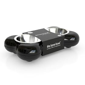 Hing Designs The Bone Bowl with Non Slip Rubber Feet and Dishwasher Safe Removable Stainless Steel Bowls, Black