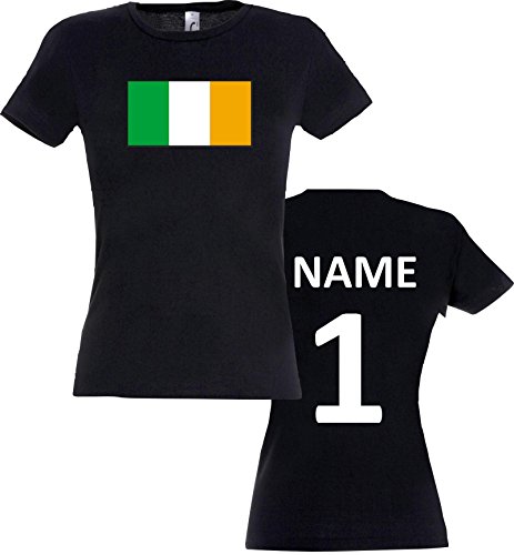 Lady T-Shirt Irland Ireland Ländershirt mit Wunschnamen und Nummer, Farbe schwarz, Größe S