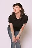 Ladies Black Tattoo Sleeve Shirt Black Tee with Sheer Koi Tattoo Sleeves Medium - XXL by V Twin