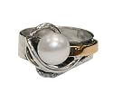 handmade silver and 9ct gold ring set with white freshwater pearl