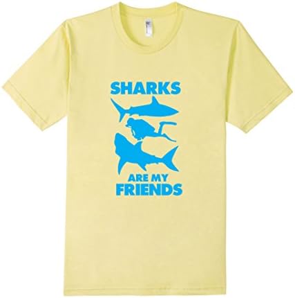 Men's Sharks Are My Friends Funny Graphic Marine T-shirt Large Lemon