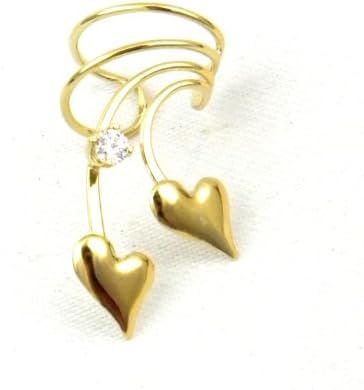 Gold Vermeil Puffed Hearts Cubic Zirconia Short Ear Cuff Right Ear Made in USA
