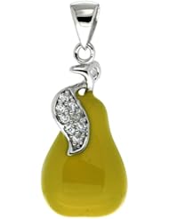 Sterling Silver Pear Charm for Bracelet, 15/16 in. (24mm) tall, Enamel Finish Fruit