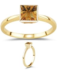 1.42 Cts of 7 mm AAA Princess Citrine Solitaire Ring in 14K Yellow Gold