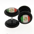 Fake Acrylic Plugs - Black with Mexican Flag 16g Wire; 8mm - Sold as a Pair