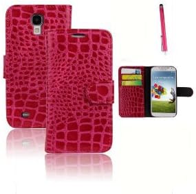 HaniCase (TM) PU Leather Quality Wallet Case for Sunmsung Galaxy S4 SIV i9500 Flip Crocodile Pattern with Credit Card Slots & Holder Leather Case - Hot Pink