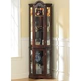 Southern Enterprises Mahogany Lighted Corner Curio Cabinet