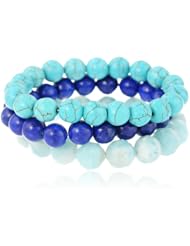 3 Amazonite, Turquoise and Dyed Blue Mountain Jade Beads Stretch Bracelet Set, 7.5"
