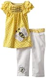 Young Hearts Girls 2-6X 2 Piece Polka Dot Butterfly Pant Set, Yellow, 5