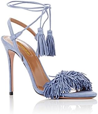 ChasteKiss Women's Open Toe Tassels Self-Tie Sandals Lace Up Stiletto Heels Party Wedding Shoes Violet Suede 6 M US