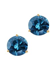 1.10 Ct Round Blue SI1-SI2 Diamond 14K Yellow Gold Stud Earrings