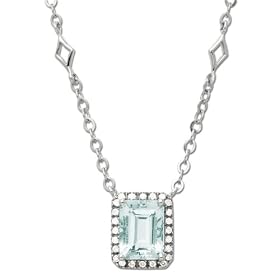 14k White Gold Aquamarine and Diamond Necklace, 17 by Amazon.com Collection