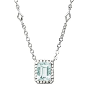 14k White Gold Aquamarine and Diamond Necklace, 17 by
