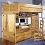 Twin Full Size Bunk Bed in Rustic Pine Finish - All in One Bunk Bed with Chair