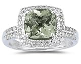 2.50ct Cushion Cut Green Amethyst & Diamond Ring in 14K White Gold