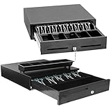 2xhome - 16" Point of Sales POS System Cash Drawer 12v Register Heavy Duty RJ11 RJ12 Key-Lock 5 Bills and Removable 5 Coin Tray Black Color Compatible with Epson Star JAY Citizen Bixolon Receipt Thermal Printer