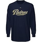 MLB Majestic San Diego Padres Navy Blue Wordmark Long Sleeve T-shirt (Medium)