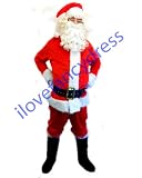 10 PIECE FATHER CHRISTMAS SANTA COSTUME SET SIZE MEDIUM - LARGE VELOUR FABRIC TOP+TROUSERS+WIG+BEARD+BOOT TOPS+WIRE HALF MOON GLASSES+GLOVES+BELT+HAT FANCY DRESS