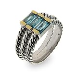 Sterling Silver 3 Band Stackable Cable Ring Set w/ Blue CZs