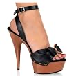 5 3/4 Inch Cute Casual High Heel Shoe Platform Leather Sandal With Leather Bow Faux Wood Grain