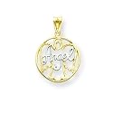 14k Polished & Diamond-cut w/Rhodium Pendant