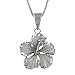 Rhodium Plated Sterling Silver 17mm Hibiscus Pendant Necklace, 16+2