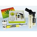 4-teiliges Profi Raucher Set mit Grinder, einer Schraubpfeife, einem Feuerzeug mit blauer Laserflammer und 5 Ersatzsiebchen