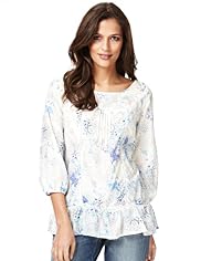 Indigo Collection Cotton Rich Tonal Print Top with Silk