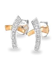 (X1000Diamond) 18K/750 Yellow & White Gold Cross Shape Diamond Stud Earring (0.10 cttw, G-H Color, VS2-SI1 Clarity)