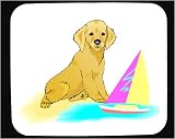 Mauspad mit der Grafik: Segelboot, Welpen, Hund, Strand, Spielzeug