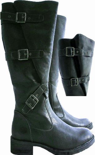 L05A Ladies Black Wide Calf Knee High Boots