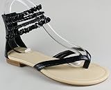Stone Bead Ankle Strap Sandal 7 BLACK