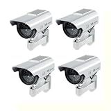 Ex-Pro&reg; Silver SOLAR Dummy / Fake CCTV Security Camera /Outdoor Camera with Solar panel with flash LED [PACK OF 4]