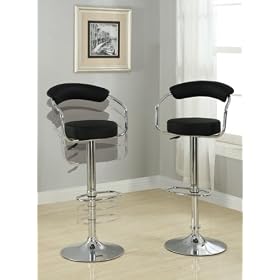 Set of 2 Swivel Adjustable Bar Stool with Black Faux Leather F10412 by click 2 go