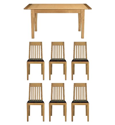 Arlanda Dining Table & 6 Slat-Back Dining Chairs
