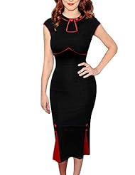 Sexy Mermaid Cap Sleeves Cocktail Knee Length Colorblocking Vintage Pleated Lace Cotton/Polyester/Spandex Party Dress 