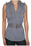 Bailey Blue Junior's Zip Front Ruffle Sleevelss Top