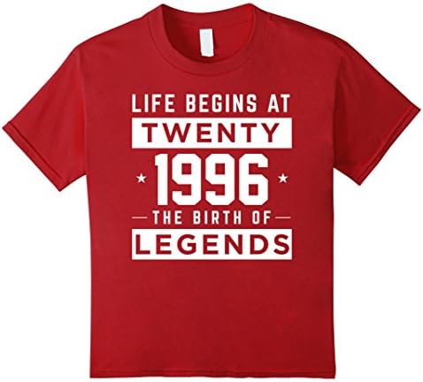 Kids 1996 Life Begins / Birth of Legends - 20th Birthday Gift Tee 12 Cranberry